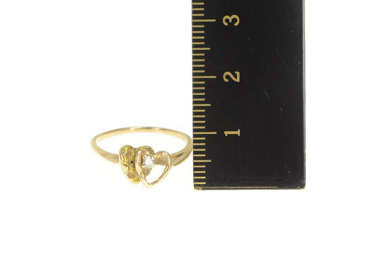 10K Yellow Gold Diamond Heart Raw Textured Nugget Promise Ring