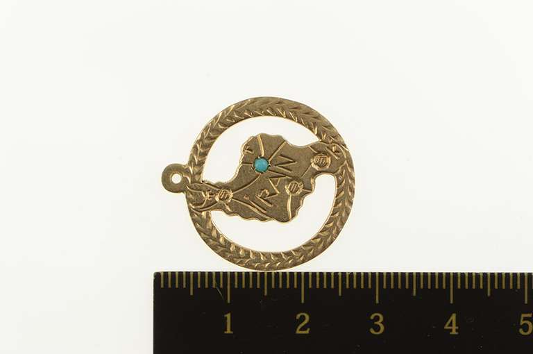 14K Yellow Gold Iran Turquoise Salt Lake Map Souvenir Charm/Pendant