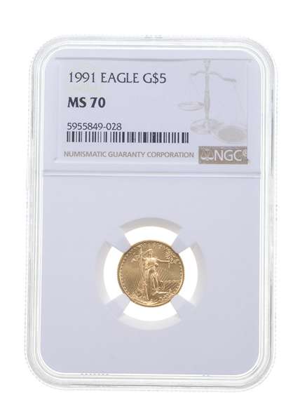 MS70 1991 $5 American Gold Eagle - Graded NGC