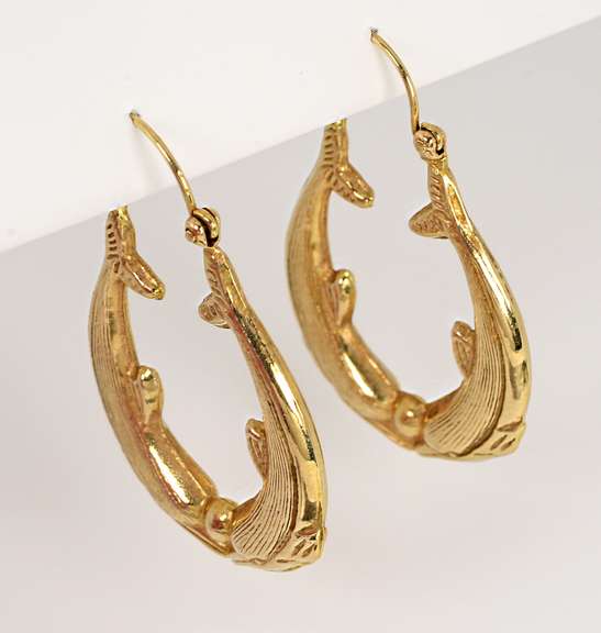 Nice 14k Kissing Dolphins Hoop Earrings