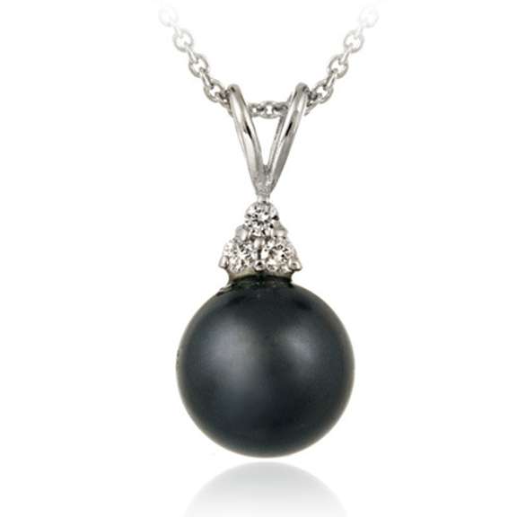 Sterling Silver Simulated Gray Pearl w/ CZ Pendant