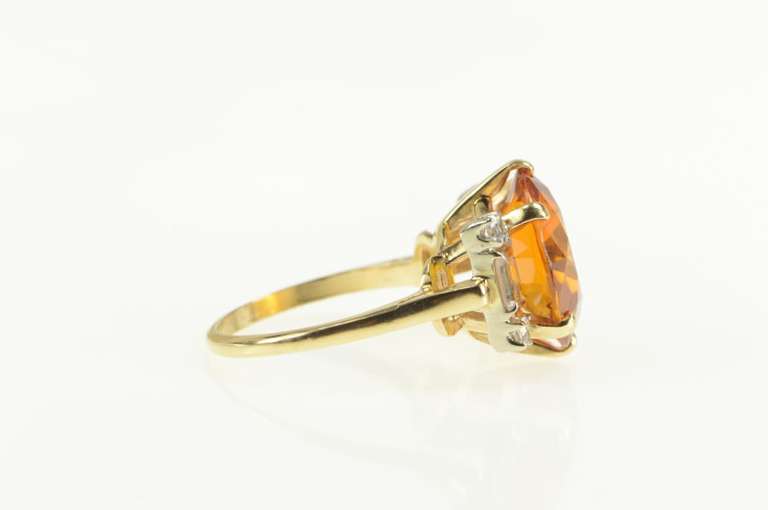 14K Yellow Gold Retro Round Syn. Citrine CZ Ornate Cocktail Ring