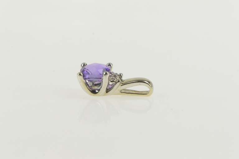 14K White Gold Cushion Faceted Amethyst Diamond Statement Pendant