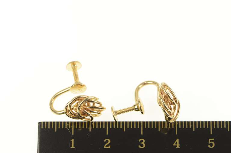 14K Yellow Gold 1960's Retro Spiral Twist Knot Screw Back Earrings