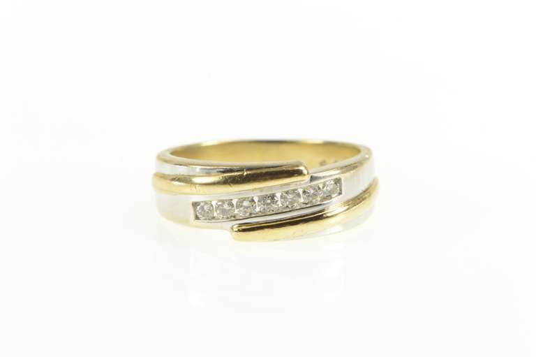 14K Yellow Gold 0.32 Ctw Diamond Two Tone Wedding Band Ring