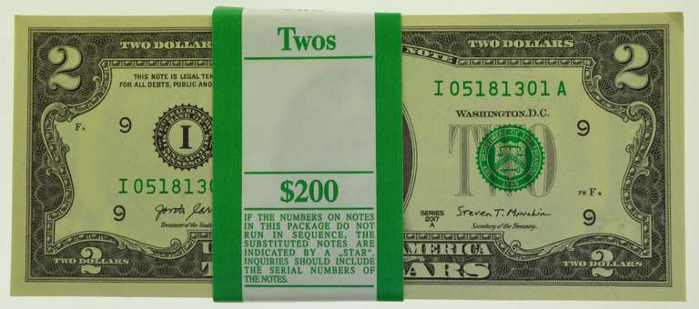 2017-A Series $2 Bills in Sequence (I) $200 Pack of New Gem CU
