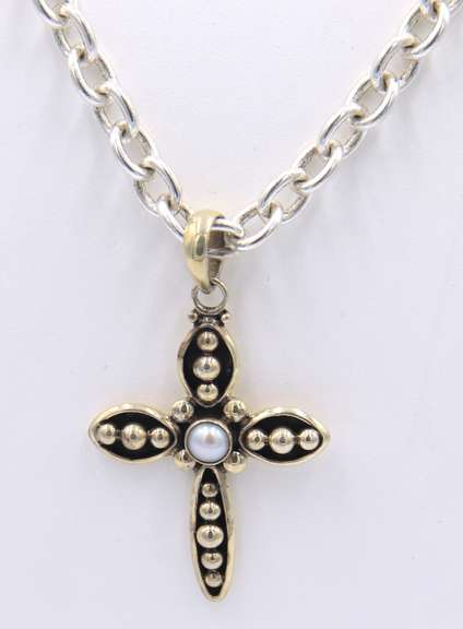 Vintage Sterling Silver Signed Cross Pendant on Italian Chain Necklace
