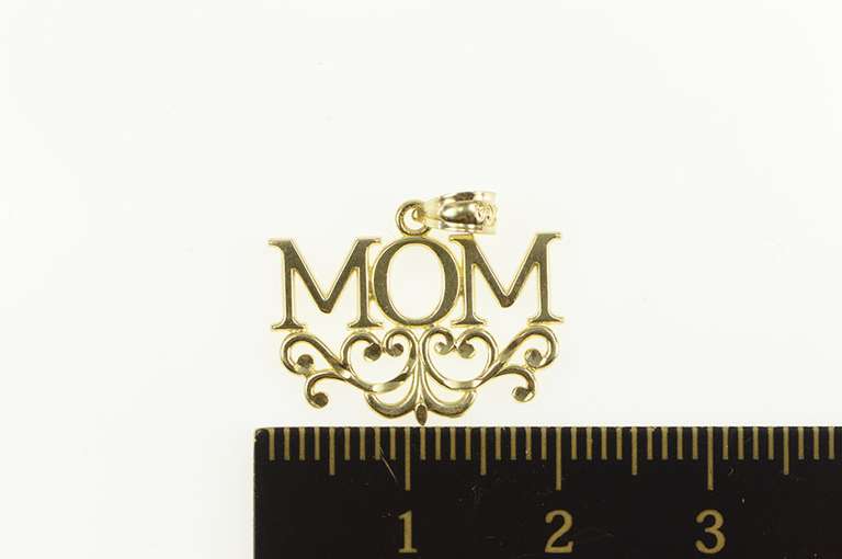 14K Yellow Gold Mom Mother's Day Ornate Scroll Filigree Charm/Pendant