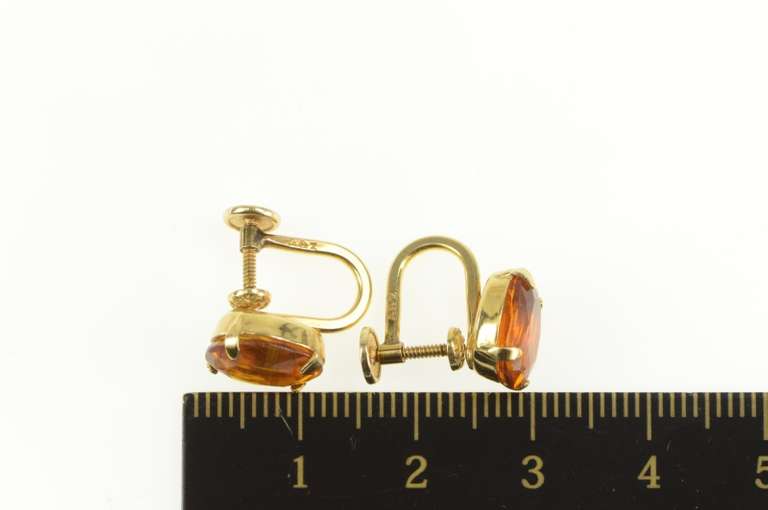14K Yellow Gold Oval Syn. Citrine Inset Screw Back Retro Earrings