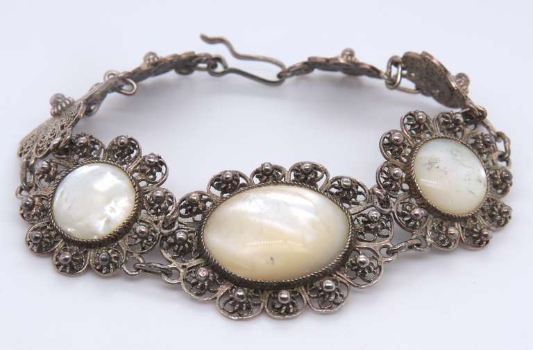Vintage Sterling Silver Flower Style Link Bracelet