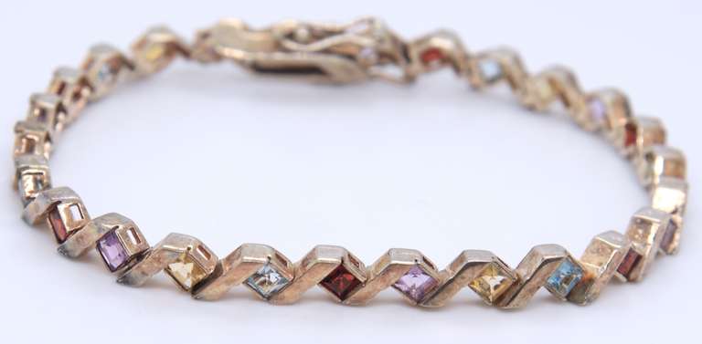 Vintage Sterling Silver Multi Gemstone Bracelet