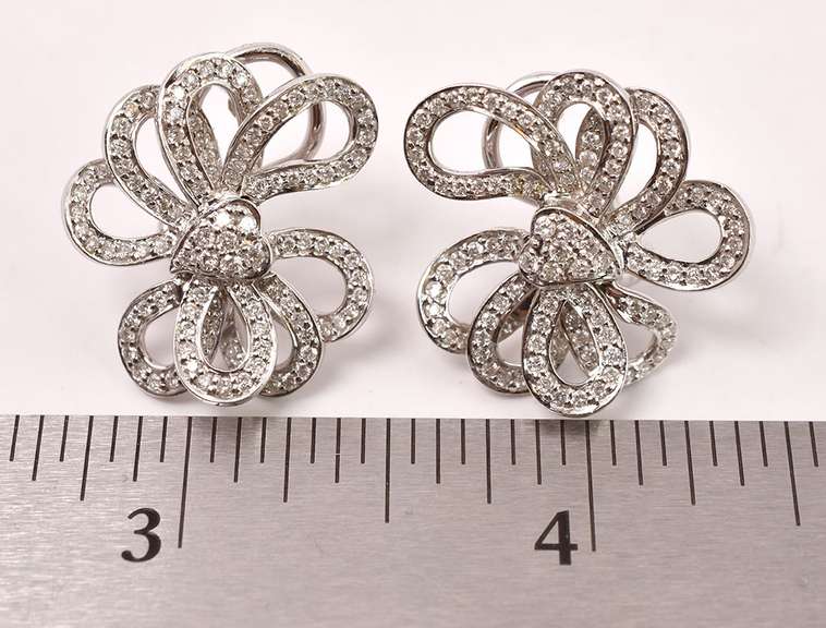 Sensational Diamond Ribbon Earrings in 18K White Gold