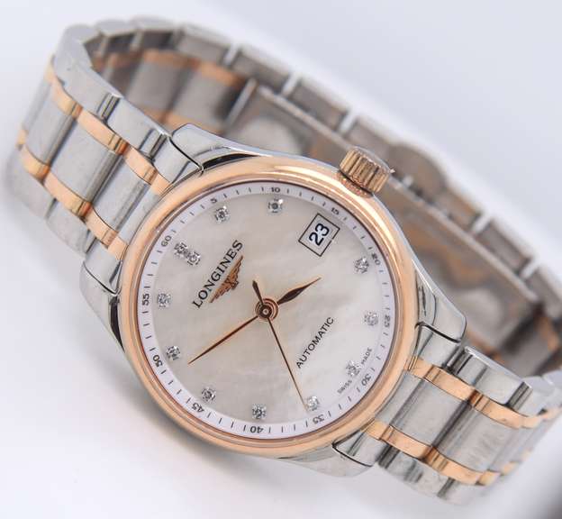 Longines Master Collection Automatic 25.5mm Two Tone Mop Diamond Dial Watch