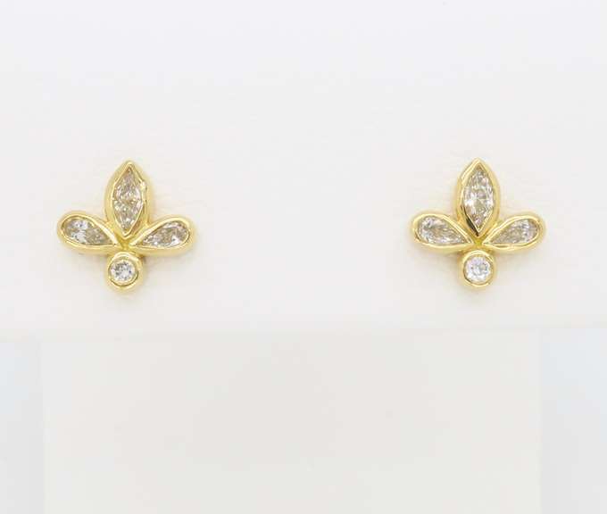 Rare Tiffany & Co Fleur de Lis 18k Yellow Gold Diamond Earrings