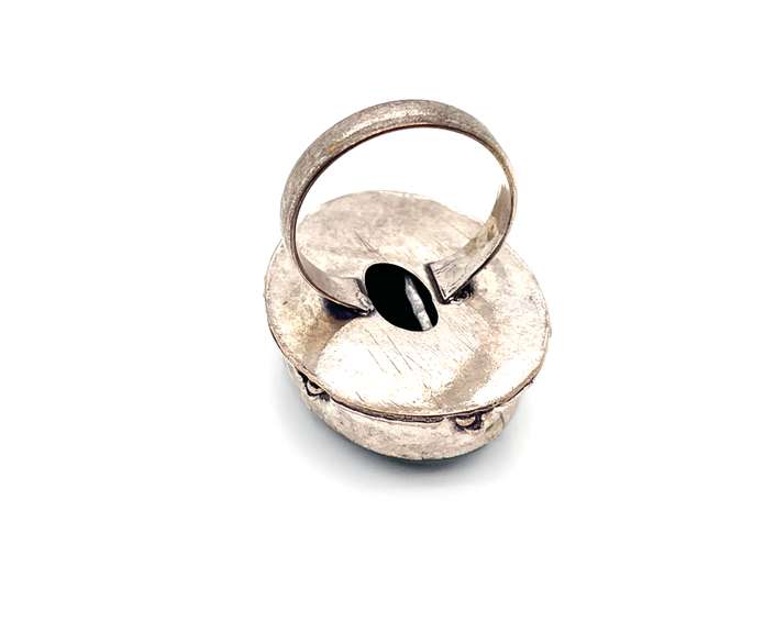 Statement Oval Green Agate Tibetan Silver Energy Ring