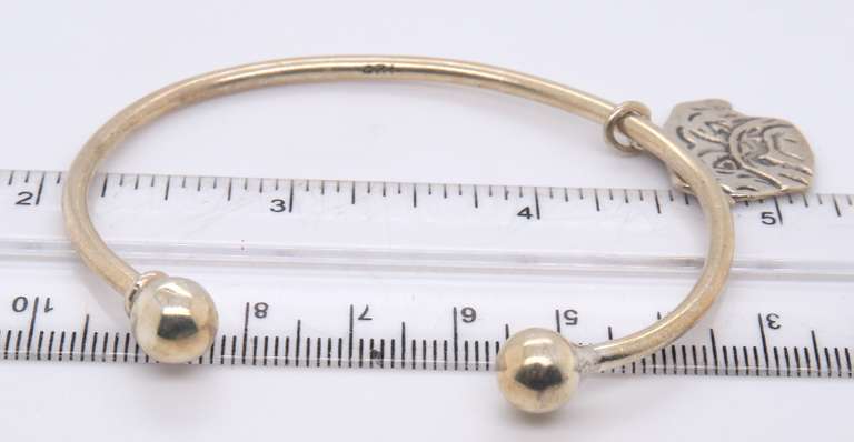 Vintage 925 Sterling Silver Cuff Bangle with Bulldog Charm