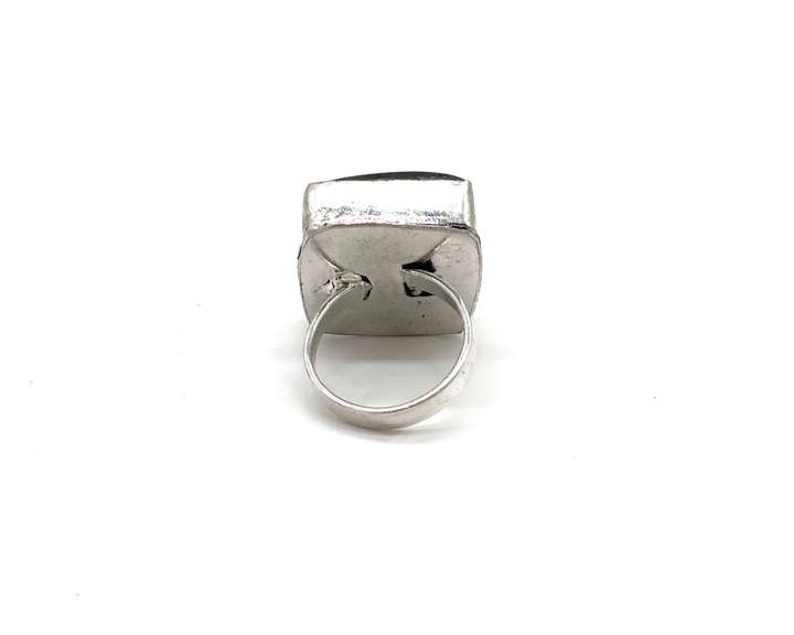 Square Cut Blue-Gray Sheen Labradorite Stone in Tibetan Silver Ring