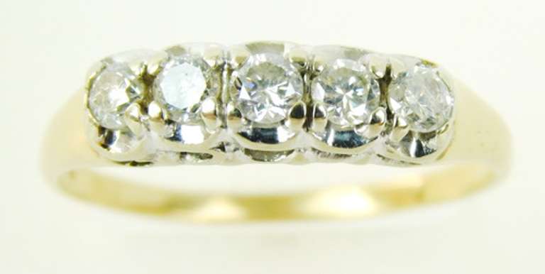 Antique 14K Band of 5 Diamonds, Size 9.25