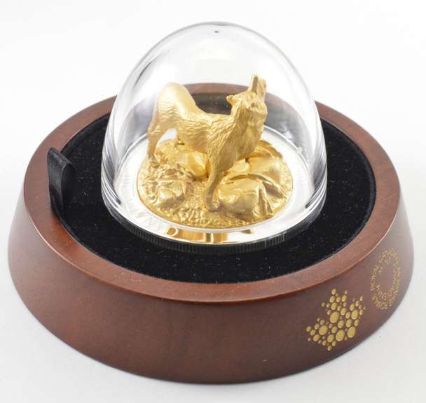 Ltd Ed 3D Coin - 2017 Canada $100 - Wolf - 10 oz Silver 24K Gold Gild