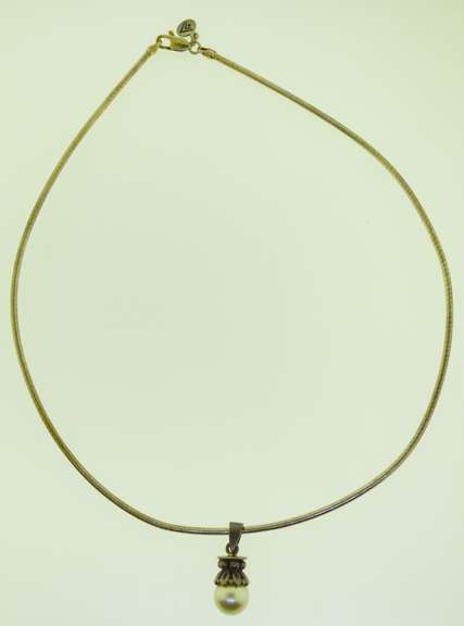 Vintage Sterling silver Collar Snake Chain With Drop pearl Pendant
