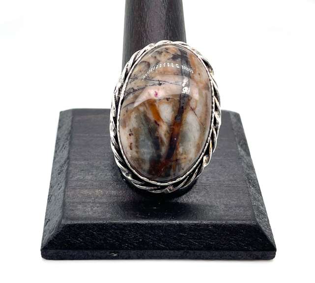 Statement Jasper Gemstone in Tibetan Silver Rope Ring