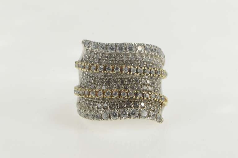 Sterling Silver Pave Cubic Zirconia Encrusted Wavy Statement Ring