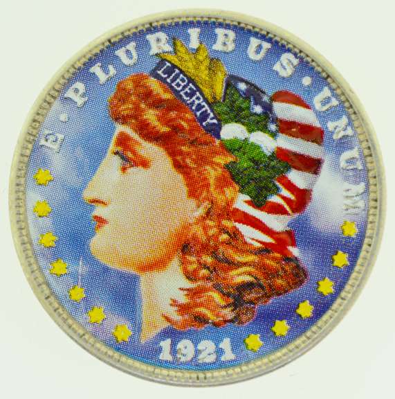1921 American Morgan Silver Dollar $1 Beautifully Colorized Coin on Both Sides