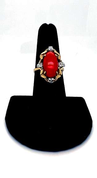 One-Of-A- Kind 18kt Yellow Gold Coral and Diamond Ring
