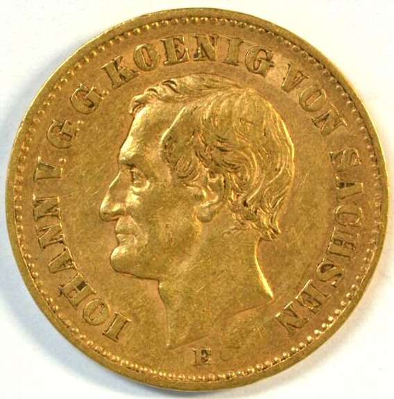 Rare 1873-E Germany 20 Marks Gold Piece (Saxony). Nice