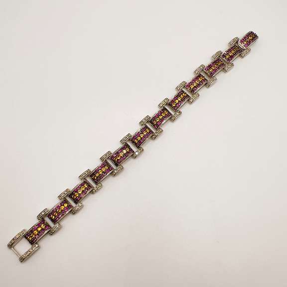 18kt White Gold, Ruby, Sapphire, & Diamond Bracelet