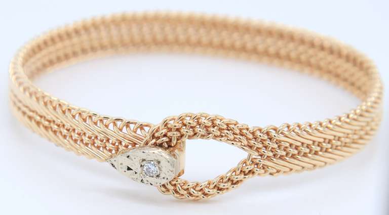 Charming Yellow Gold Braided Bracelet with Diamond