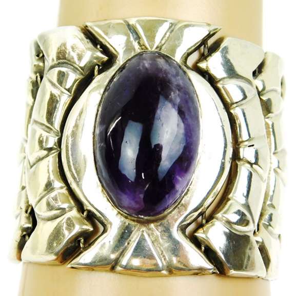 Rare Fred Davis, Mexico Sterling Amethyst Wide Bracelet