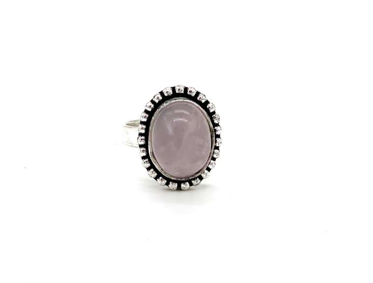 Cabochon Rose Quartz in Tibetan Silver Energy Beaded Ring