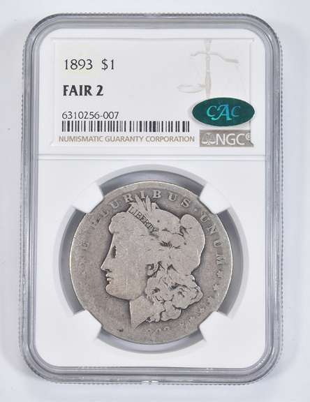 Fair 2 1893 Morgan Silver Dollar - CAC - NGC Low Ball
