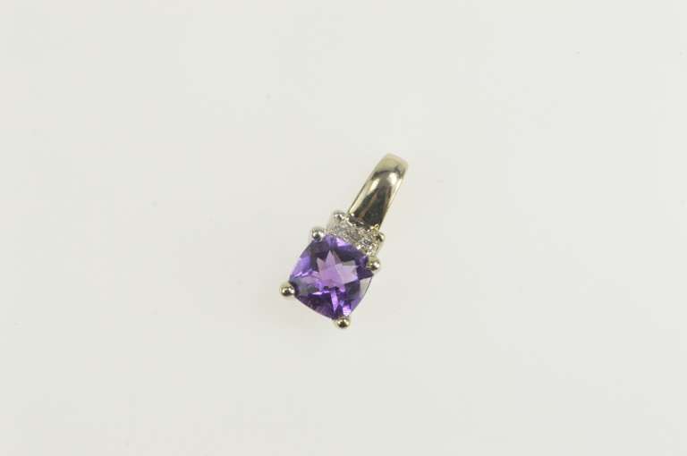 14K White Gold Cushion Faceted Amethyst Diamond Statement Pendant