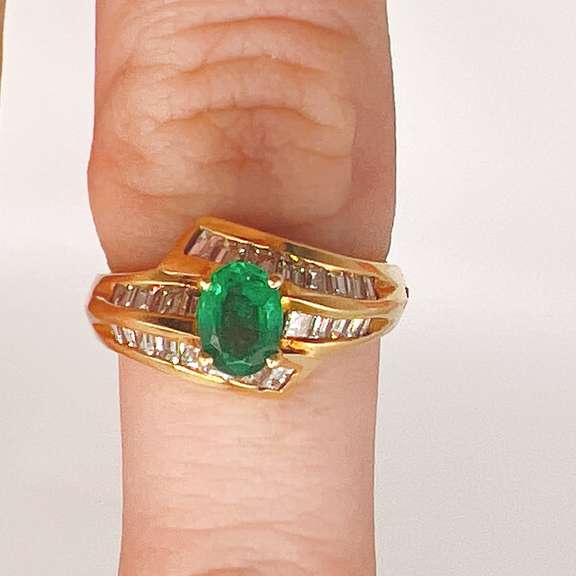 18kt Yellow Gold, Emerald, & Diamond Cocktail Ring