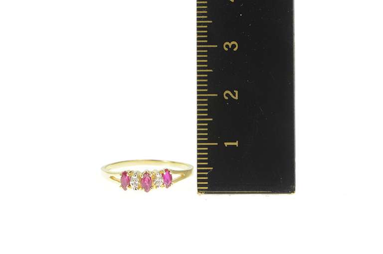 10K Yellow Gold Marquise Ruby Diamond Accent Statement Ring