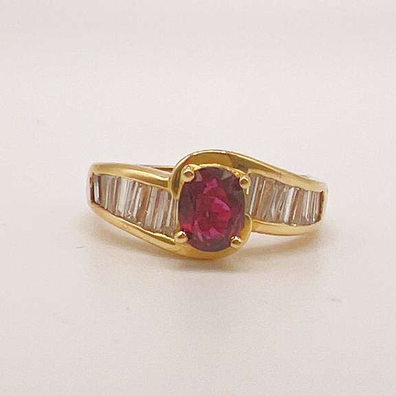18kt Solid Yellow Gold, Ruby, & Diamond Cocktail Ring