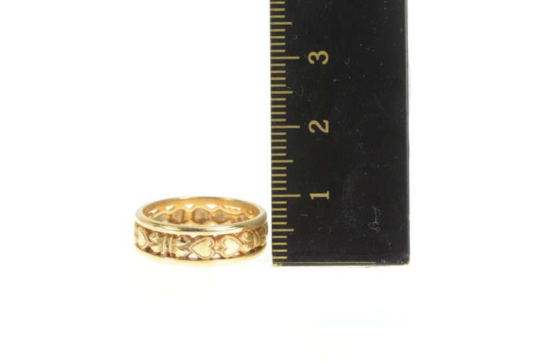 14K Yellow Gold Ornate Art Deco Heart Pattern Wedding Band Ring