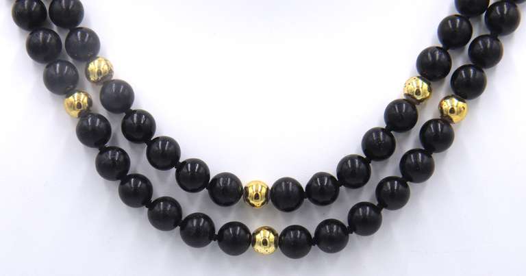 Double Row Black onyx and Gold Plated Necklace