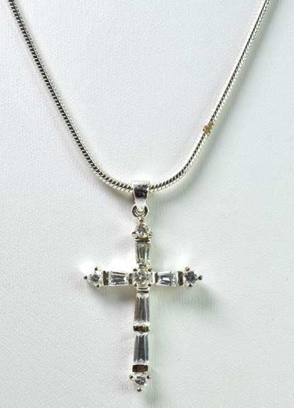 Sterling Silver CZ Cross Necklace