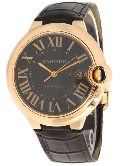 Cartier Ballon Blue 42mm. 18kt Rose Gold Brown Leather Watch
