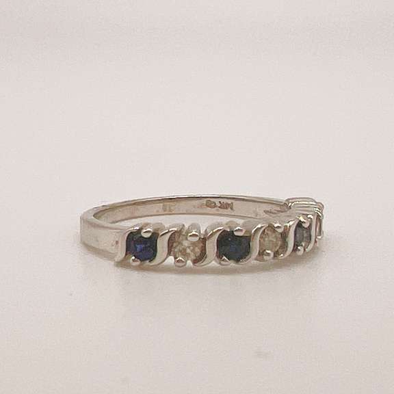 14kt Gold, Blue Sapphire, & Diamond Band Ring