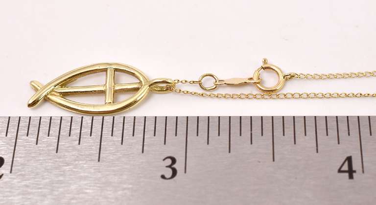 Subtle Fish Cross Pendant in 14K Yellow Gold