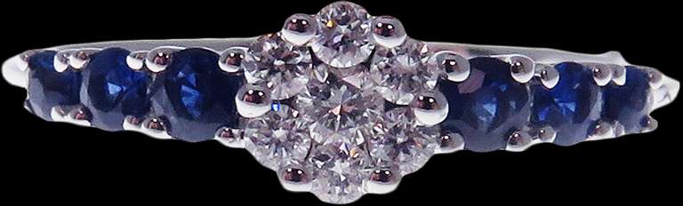 Miraculous Diamond Clustered 18k White Gold Ring with Sapphire side stones