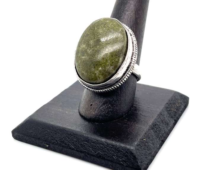 Oval Statement Maya Princess Jade in Tibetan Silver Ring