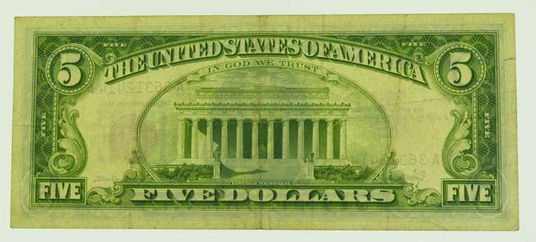 1963 $5 Five Dollars Red Seal Lincoln Bank Note US Bill