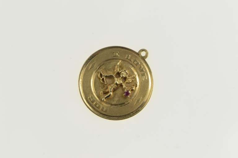 14K Yellow Gold I Love You Cupid Cherub Baby Angel Charm/Pendant