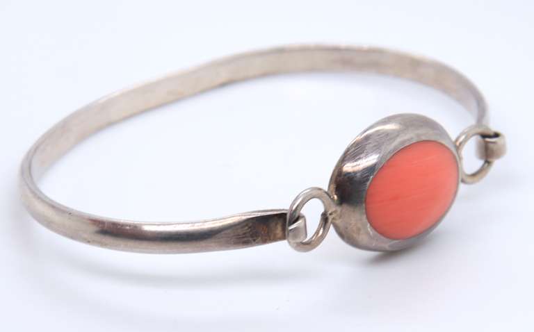 Vintage 925 Sterling Silver Mexico Gemstone Bangle Bracelet