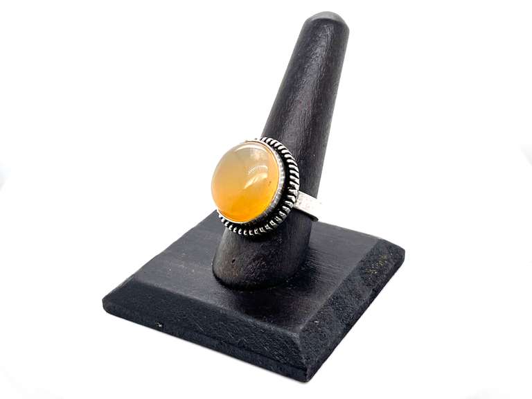 Oval Yellow Agate Tibetan Silver Ring